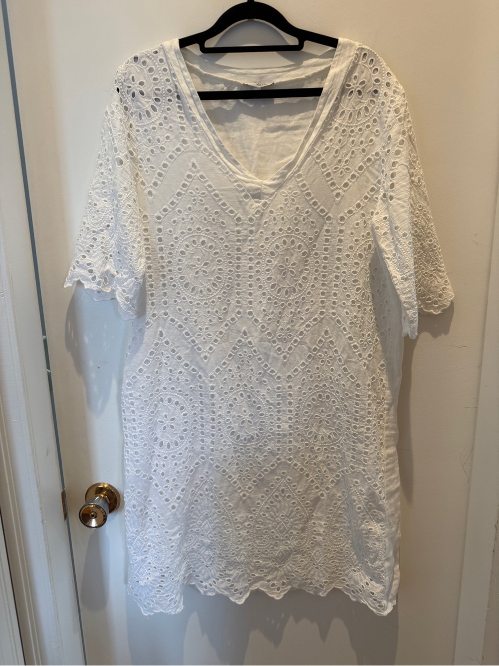 Vanessa Zani Made in Italy White Eyelet Cotton Linen Midi Dress Medium